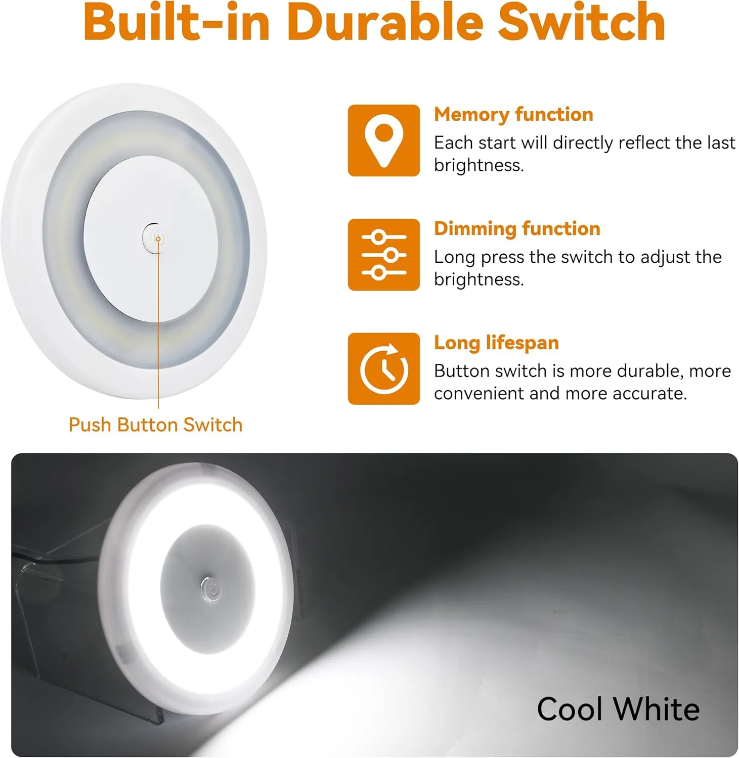 RV Boat LED Ceiling Dome Light 12V 600LM RV Puck Light Dimmable Disk Light with Dimmer Switch RV Interior Lighting for RV Boat Camper Trailer Motorhome