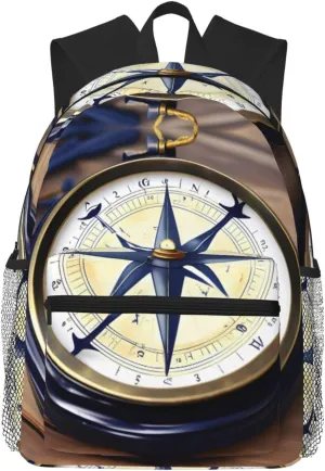 Sail Boat Nautical Compass print Lightweight and comfortable backpack Casual Laptop Backpack for Travel Hiking