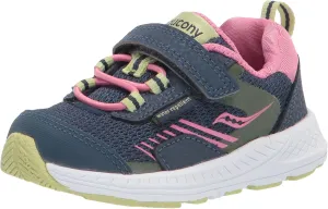 Saucony Wind Shield Alternative Closure JR Running Shoe, Navy/Green/Pink, 5 Wide US Unisex Big_Kid
