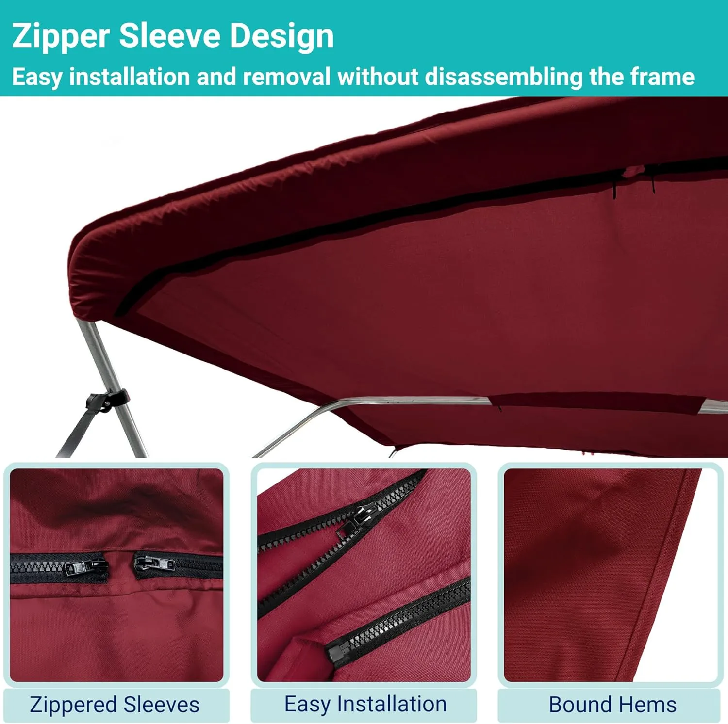 SavvyCraft 4 Bow Bimini Top Replacement Cover 9 Colors Options 8ft and 10ft Long, Durable Marine Grade Canvas Sun Shade Boat Canopy, Easy Install Zipper Sleeves, Replacement Canvas Only No Fram