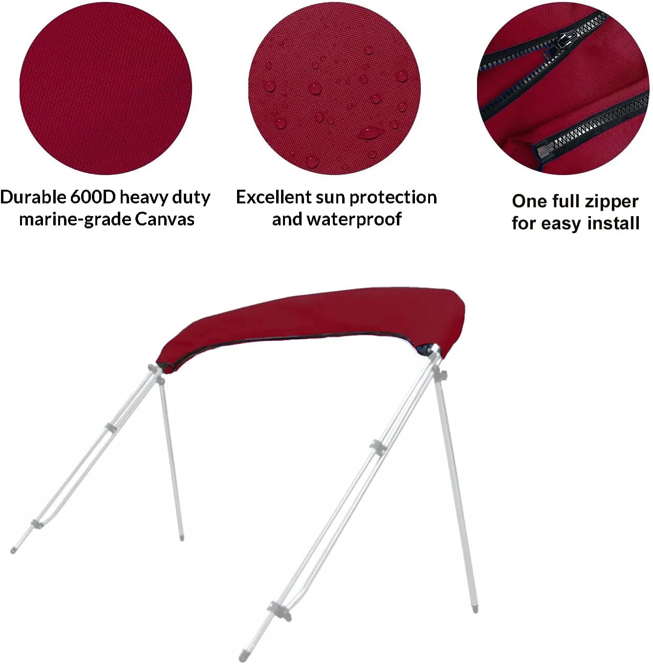 SavvyCraft 4 Bow Bimini Top Replacement Cover 9 Colors Options 8ft and 10ft Long, Durable Marine Grade Canvas Sun Shade Boat Canopy, Easy Install Zipper Sleeves, Replacement Canvas Only No Fram