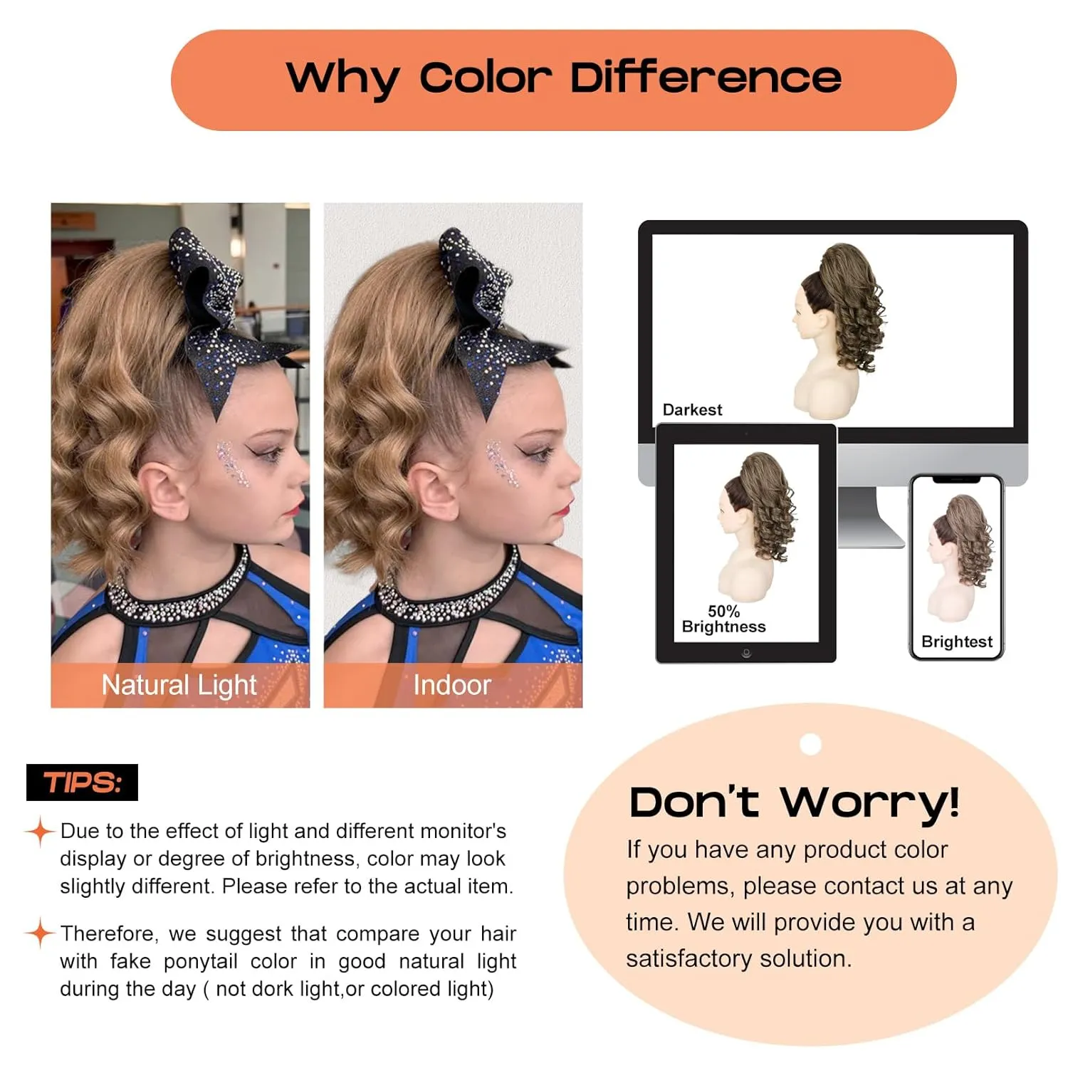 SEIKEA Cheer Ponytail Hair Piece, 14" Curly Cheerleader Hairpiece Ponytail Extension for Cheerleader Competition, Dance Black Brown