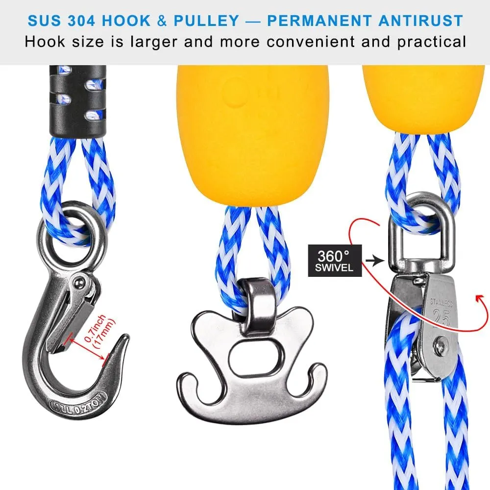SELEWARE Heavy Duty Boat Tow Harness for Tubing, Boat Tow Rope with Stainless Steel Quick Connector, Heavy Duty Self Centering Tow Harness for Boat Water Sport Jet Ski Wakeboarding