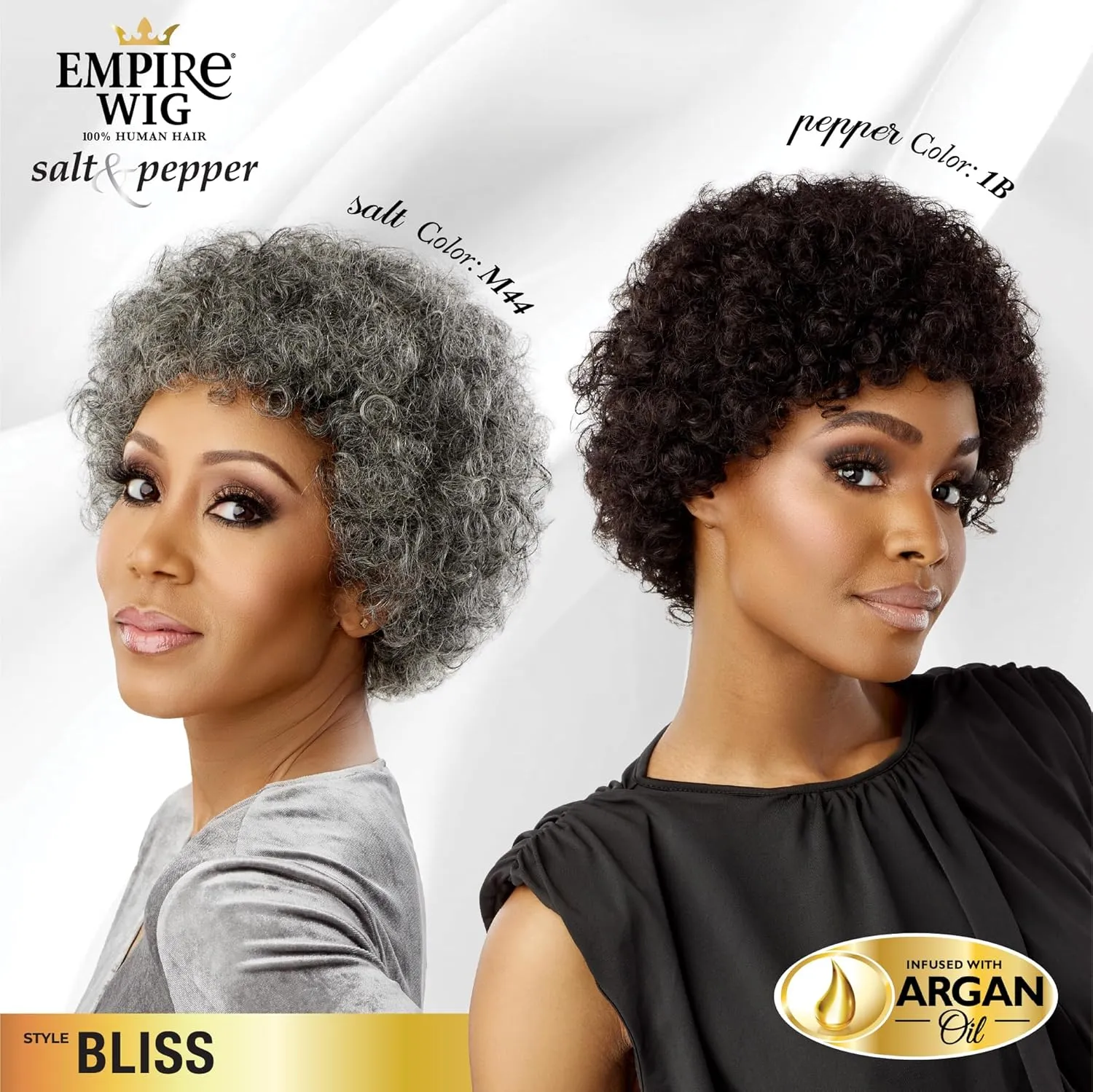 Sensationnel Empire Human Hair Wig - Salt And Pepper Bliss Contouring Mesh Cap Heat Safe (1 JETBLACK)