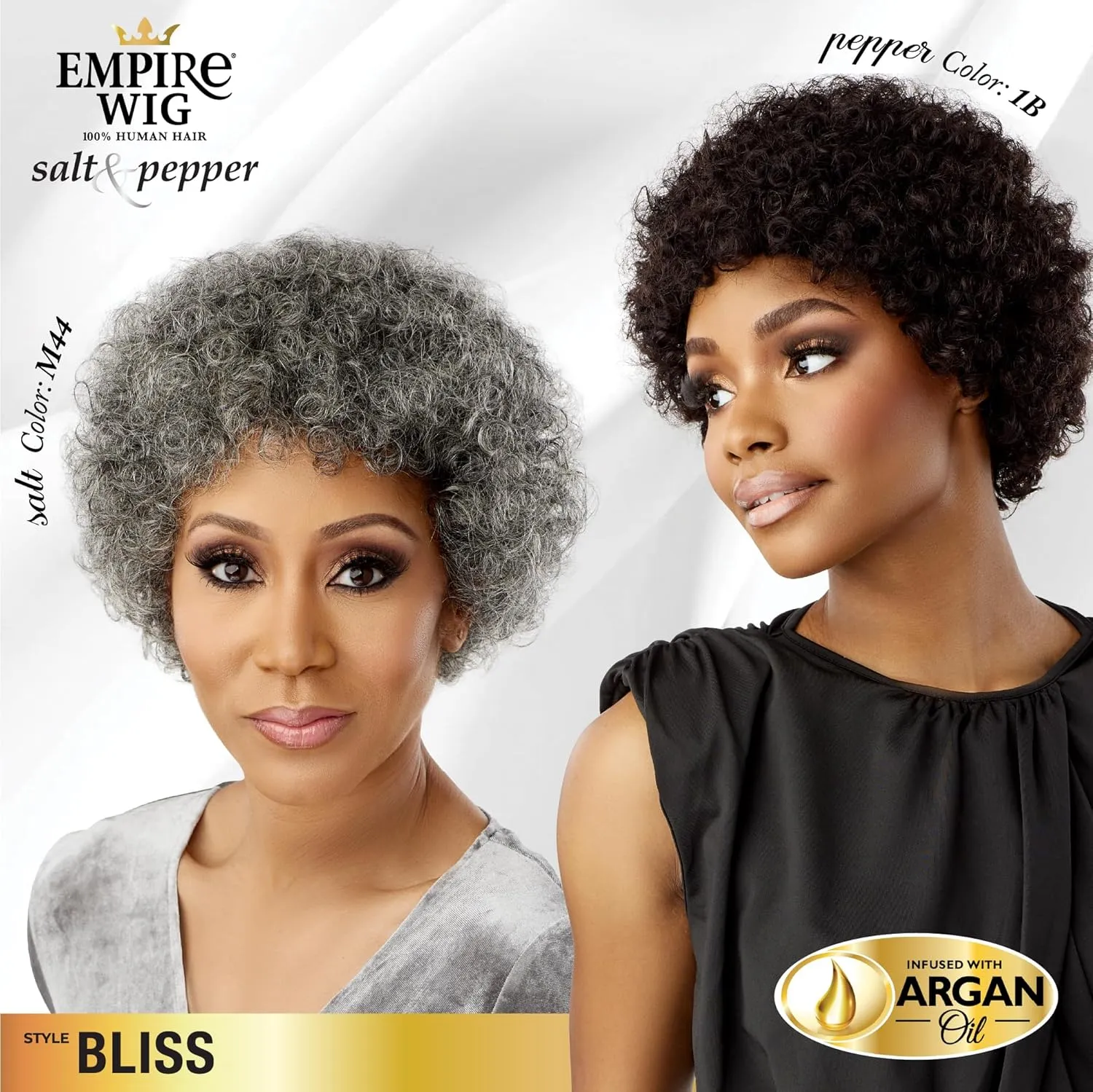 Sensationnel Empire Human Hair Wig - Salt And Pepper Bliss Contouring Mesh Cap Heat Safe (1 JETBLACK)
