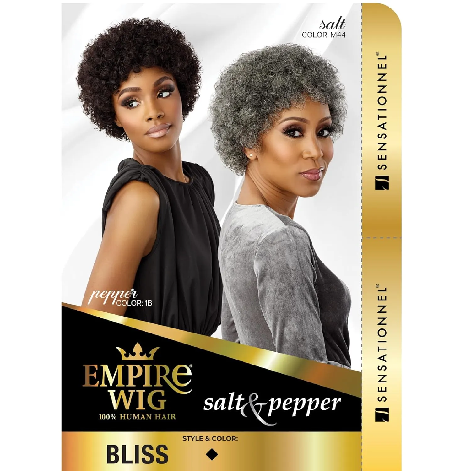 Sensationnel Empire Human Hair Wig - Salt And Pepper Bliss Contouring Mesh Cap Heat Safe (1 JETBLACK)