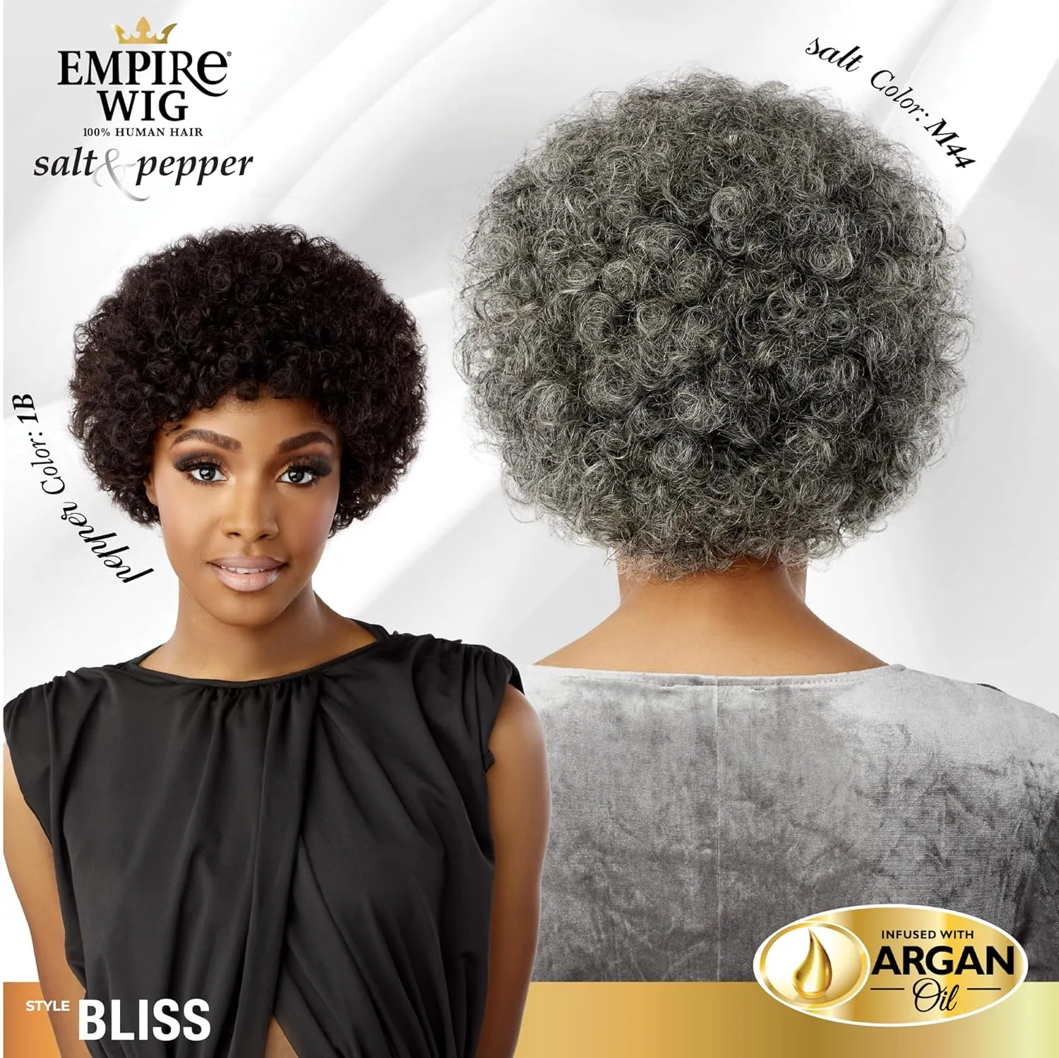 Sensationnel Empire Human Hair Wig - Salt And Pepper Bliss Contouring Mesh Cap Heat Safe (1 JETBLACK)