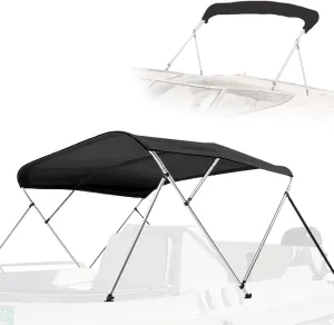 SereneLife 4 Bow Bimini Top Boat Cover – 96" L x 54-60" W x 54" H, Aluminum Frame, Waterproof & UV-Resistant, Easy Install with Front Straps, Rear Support Arms & Free Storage Boot (Gray)