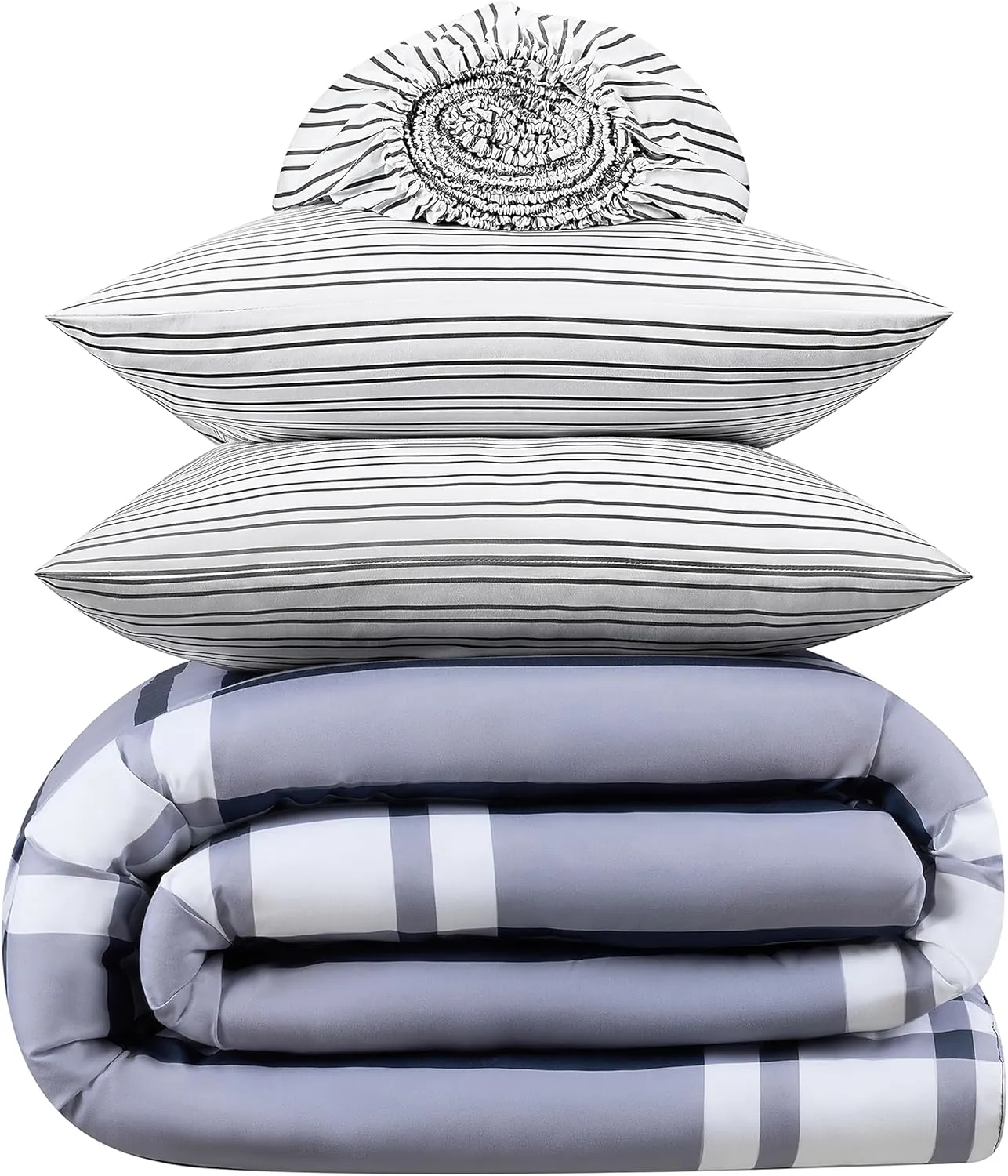 Serta Simply Clean Jax Soft 5 Piece Plaid Bed in A Bag Complete Bedding Comforter Set with Sheets and Pillow Case for All Season, Twin XL, Blue