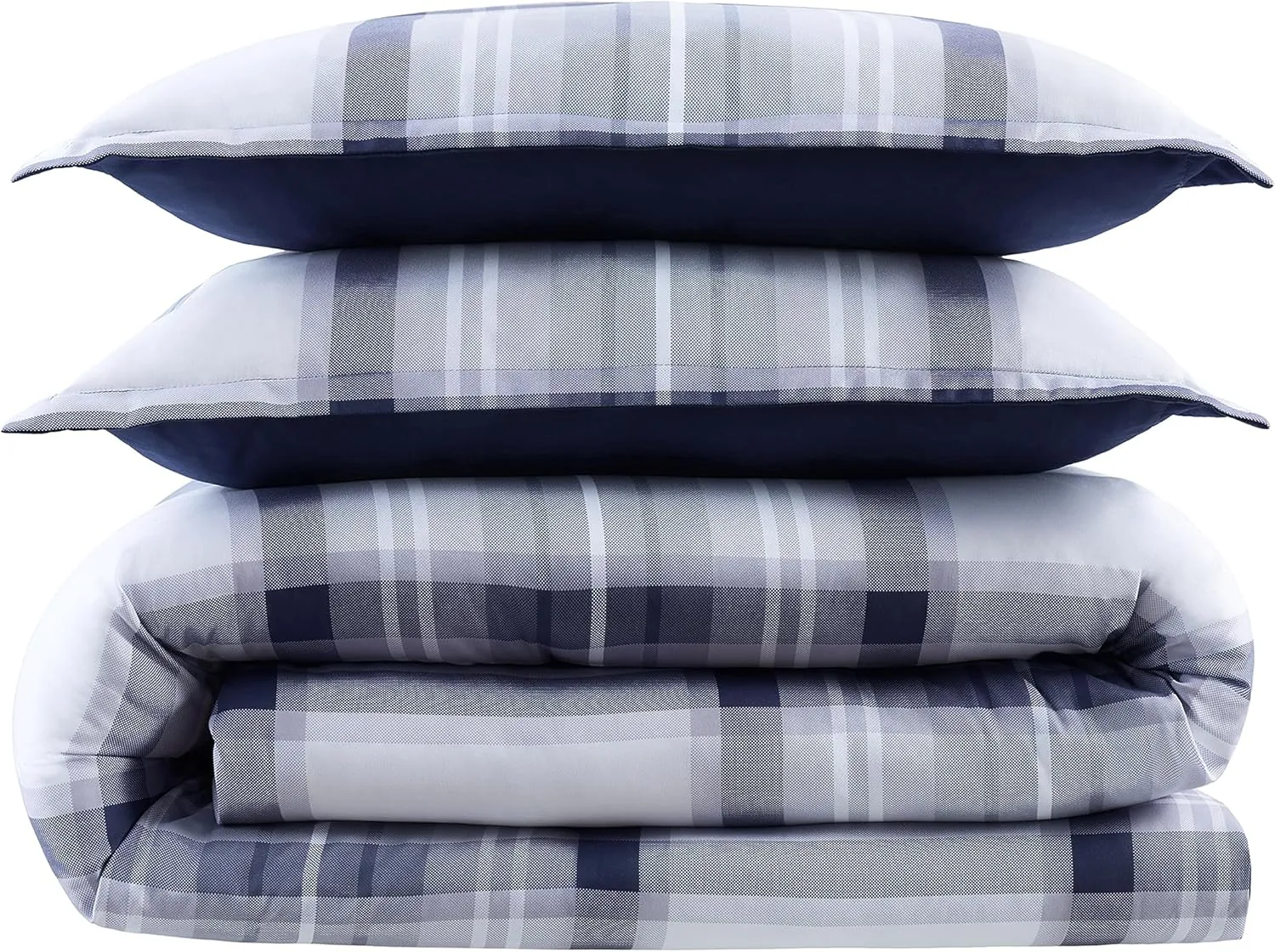 Serta Simply Clean Jax Soft 5 Piece Plaid Bed in A Bag Complete Bedding Comforter Set with Sheets and Pillow Case for All Season, Twin XL, Blue