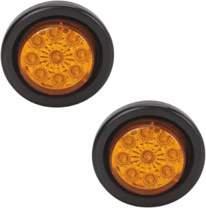 (Set of 2) LED Light 2 in. Round Submersible Amber Round Marker Truck Trailer Boat Light Kit