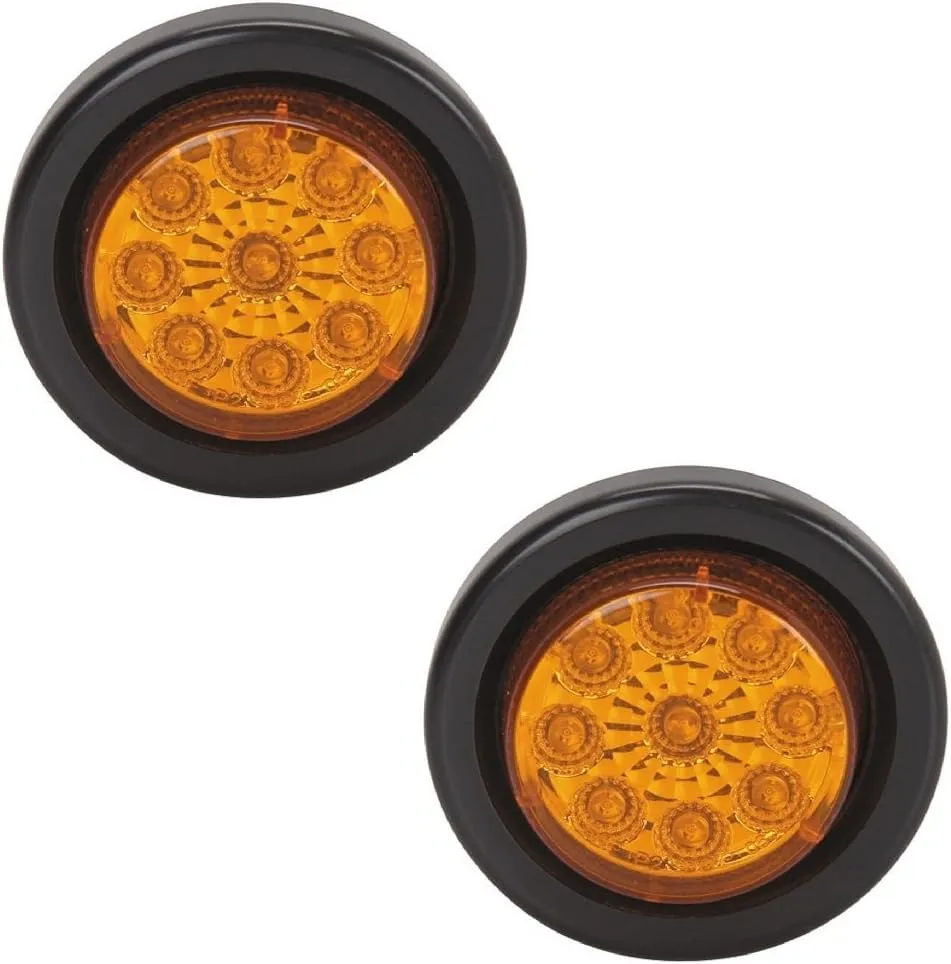 (Set of 2) LED Light 2 in. Round Submersible Amber Round Marker Truck Trailer Boat Light Kit