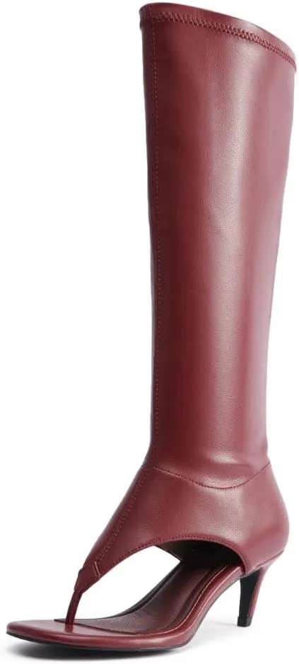 sexytag Women's Thong Sandals Open Toe Knee High Kitten Heels Sandal Boots