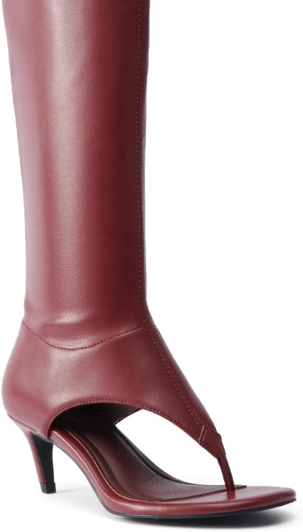 sexytag Women's Thong Sandals Open Toe Knee High Kitten Heels Sandal Boots