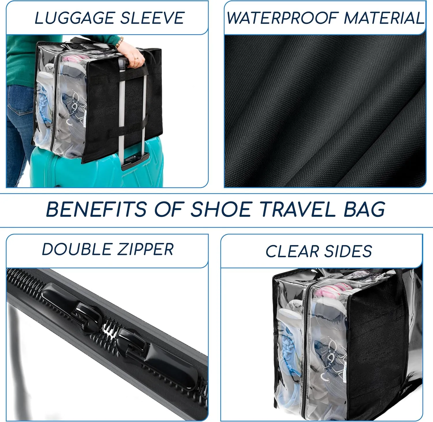 Shoe Travel Bag for 8 Pairs of Shoes - Travel Shoe Organizer - Portable Luggage Multiple Shoes Carrier Sneaker Bag - Shoe Storage Case