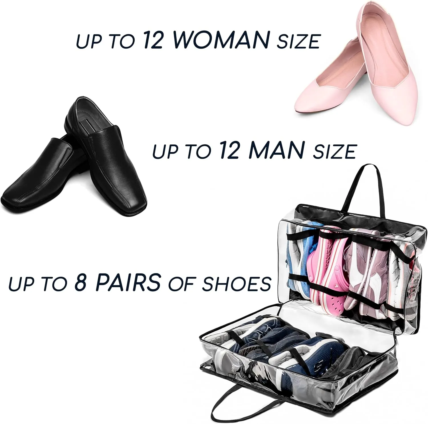 Shoe Travel Bag for 8 Pairs of Shoes - Travel Shoe Organizer - Portable Luggage Multiple Shoes Carrier Sneaker Bag - Shoe Storage Case