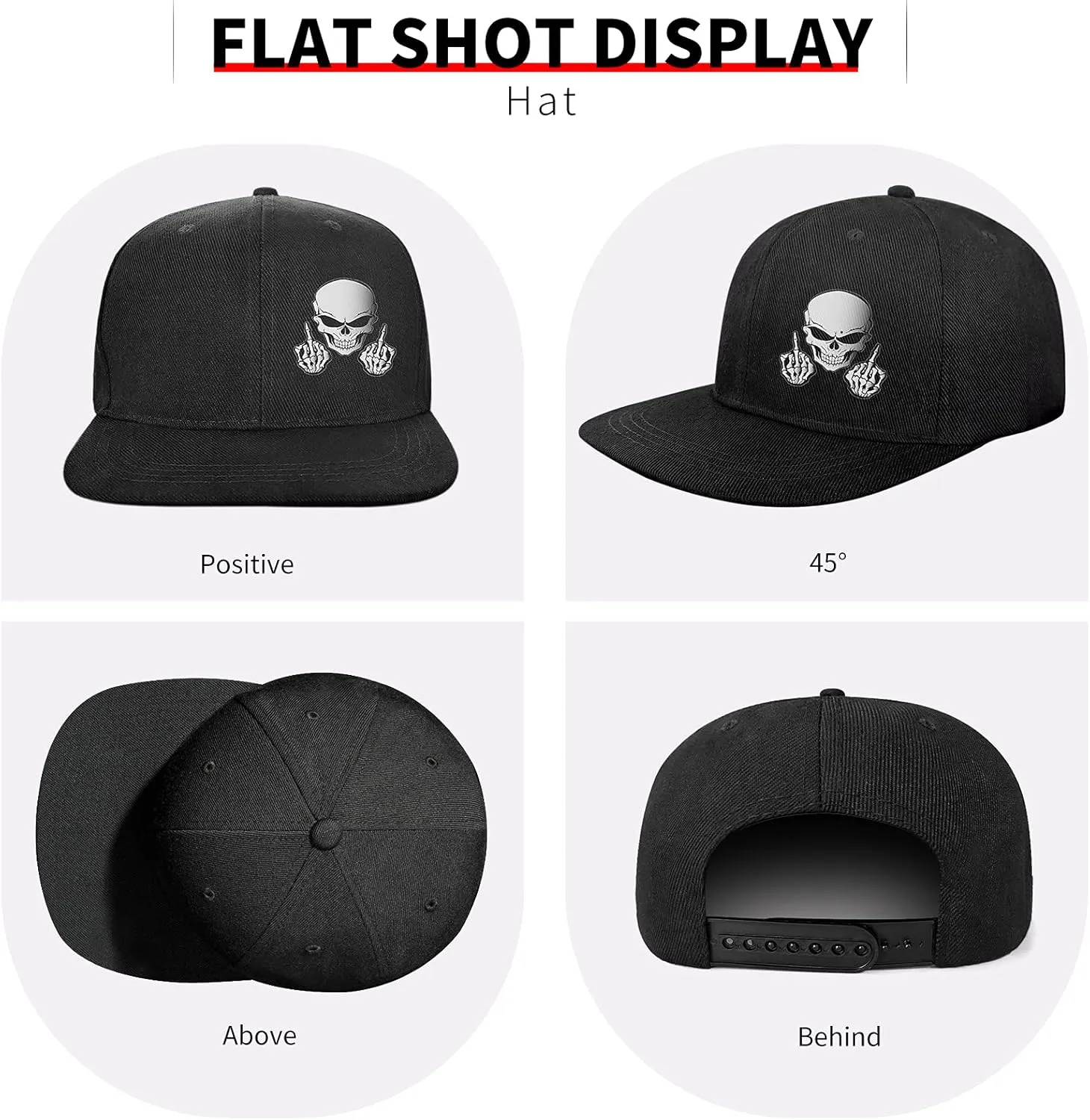 Snapback Hats for Men Flat Bill Black Mens Baseball Cap Brim Snap Back Adjustable
