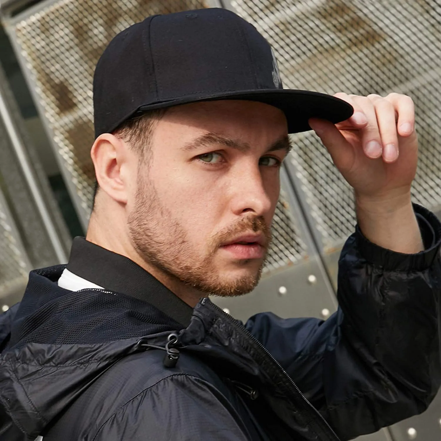 Snapback Hats for Men Flat Bill Black Mens Baseball Cap Brim Snap Back Adjustable