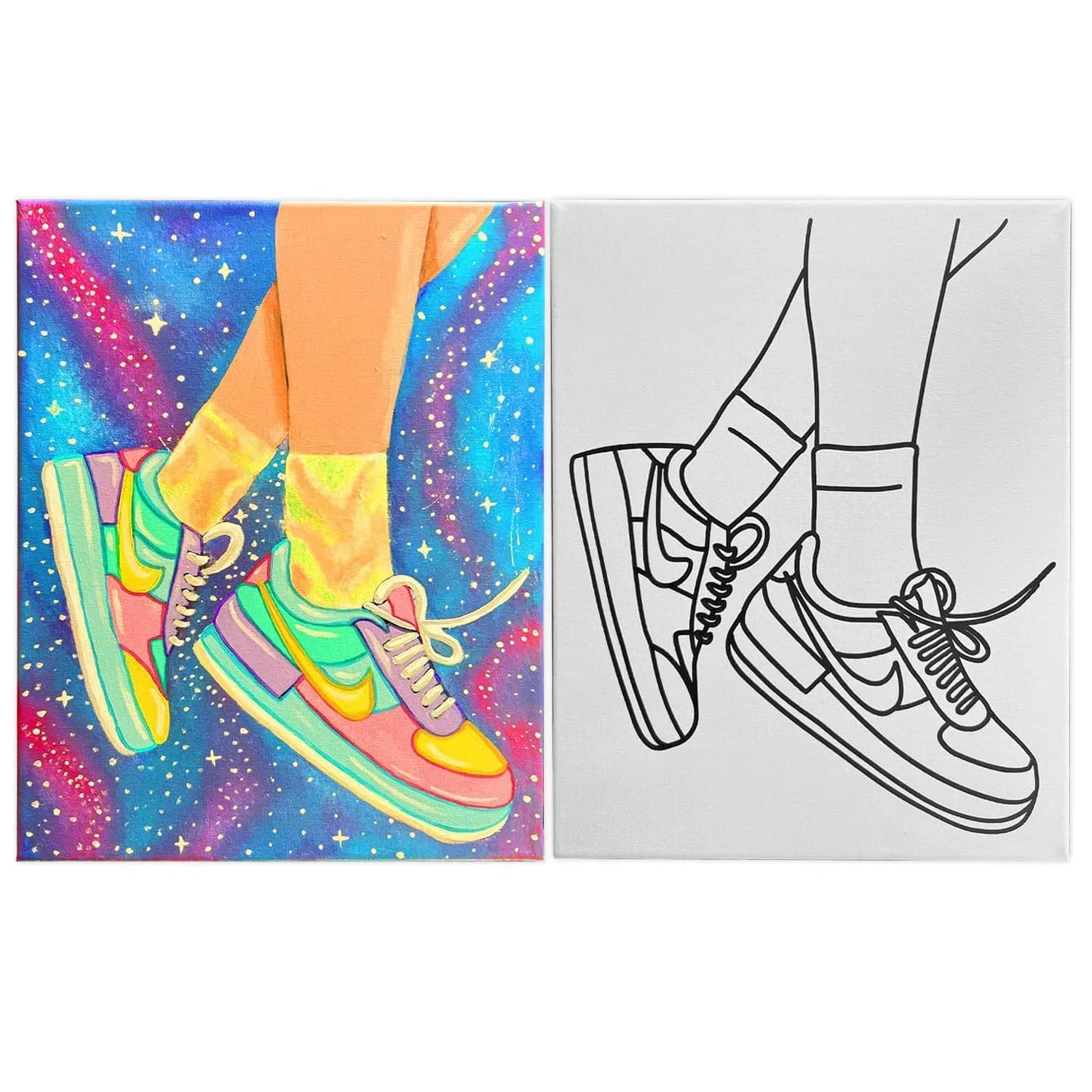 Sneakers Canvas Painting Set | Paint and Sip | Air Jordan | 2 Pack 8x10 Inches | Stretched Canvas with a frame | Couples Date Night Adults Kids Beginner | Christmas Gift | Birthday Party