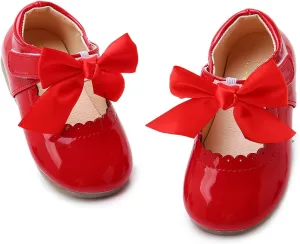 SOFMUO Toddler Girl Mary Jane Shoes Bowknot Ballet Flats for Little Girls Party School Wedding Uniform Princess Dress Shoes