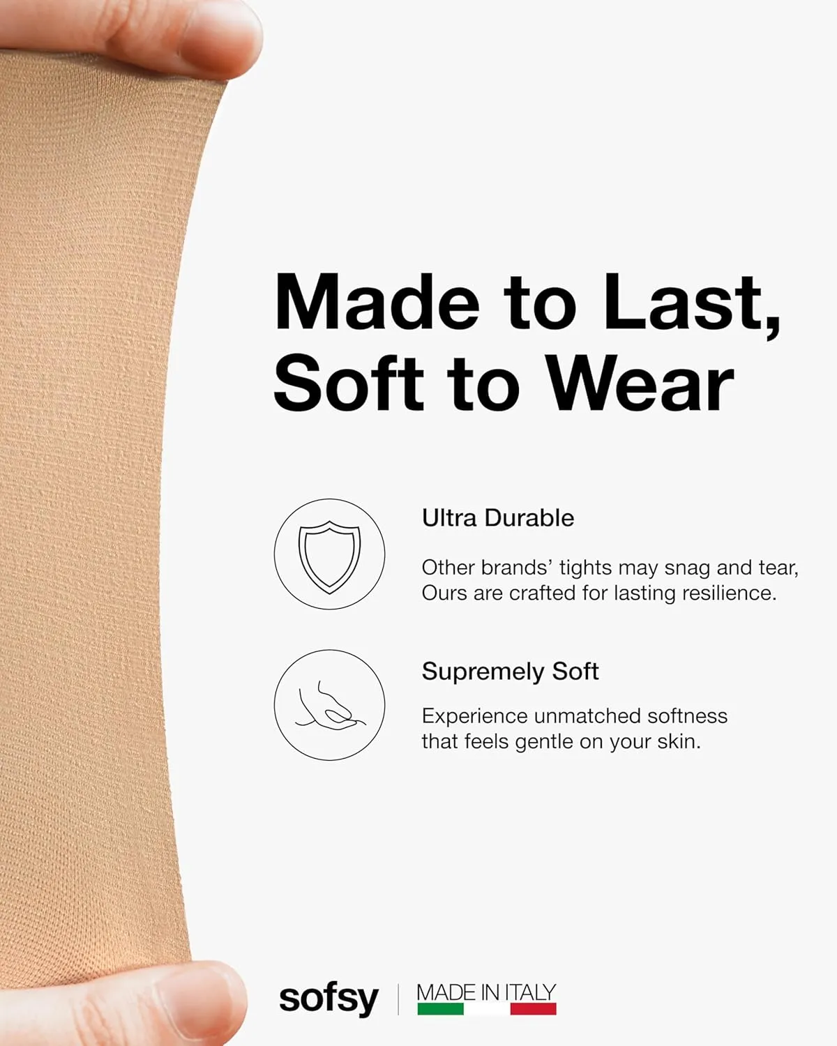 sofsy 10-Year Hosiery Craftsmanship - Italian-Made 40 Den Opaque Tights for Women | Soft High-Waist Pantyhose Solid Color