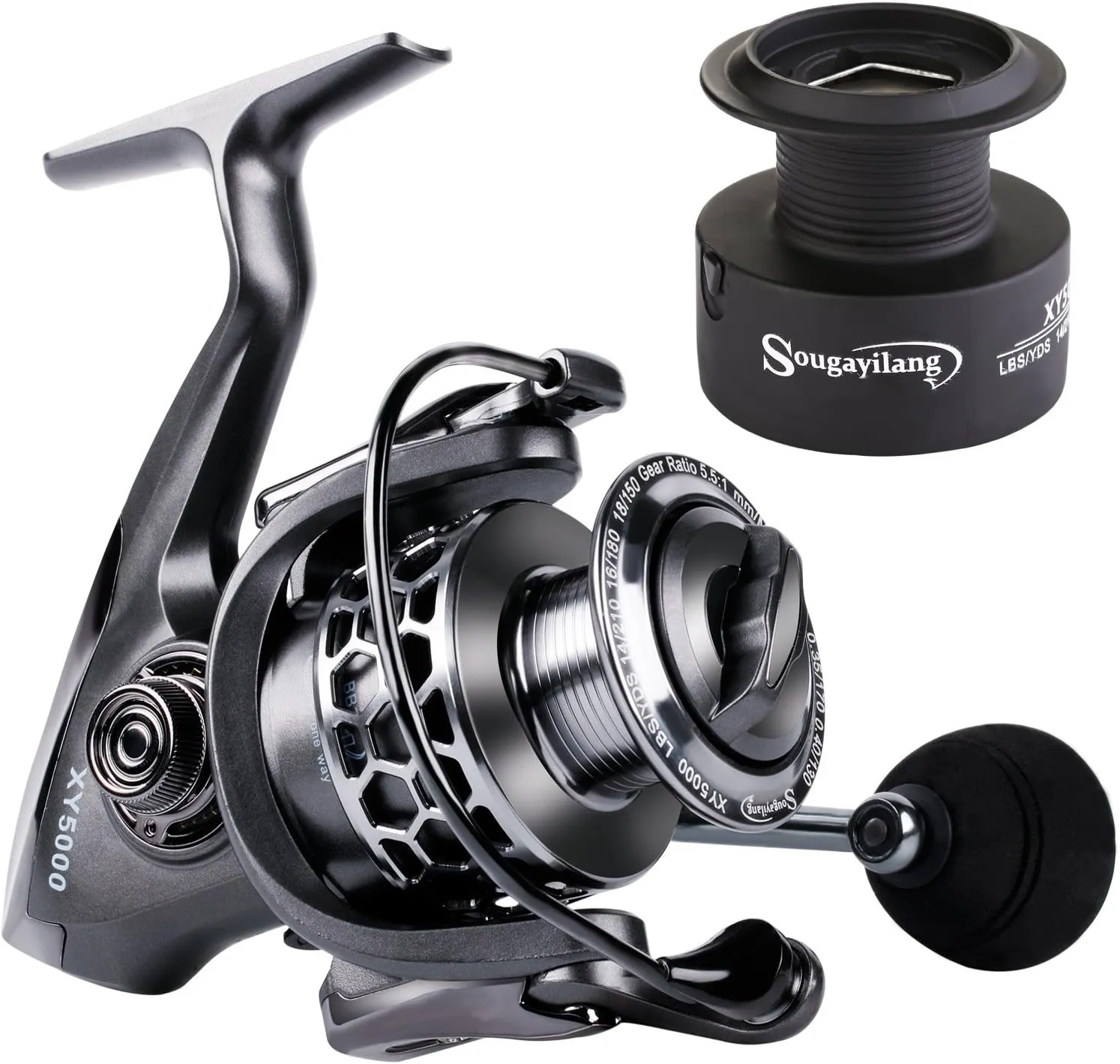 Sougayilang Fishing Reel 13 1BB Light Weight Ultra Smooth Aluminum Spinning Fishing Reel with Free Spare Graphite Spool
