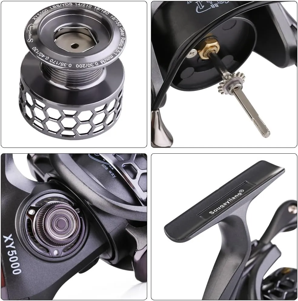 Sougayilang Fishing Reel 13 1BB Light Weight Ultra Smooth Aluminum Spinning Fishing Reel with Free Spare Graphite Spool