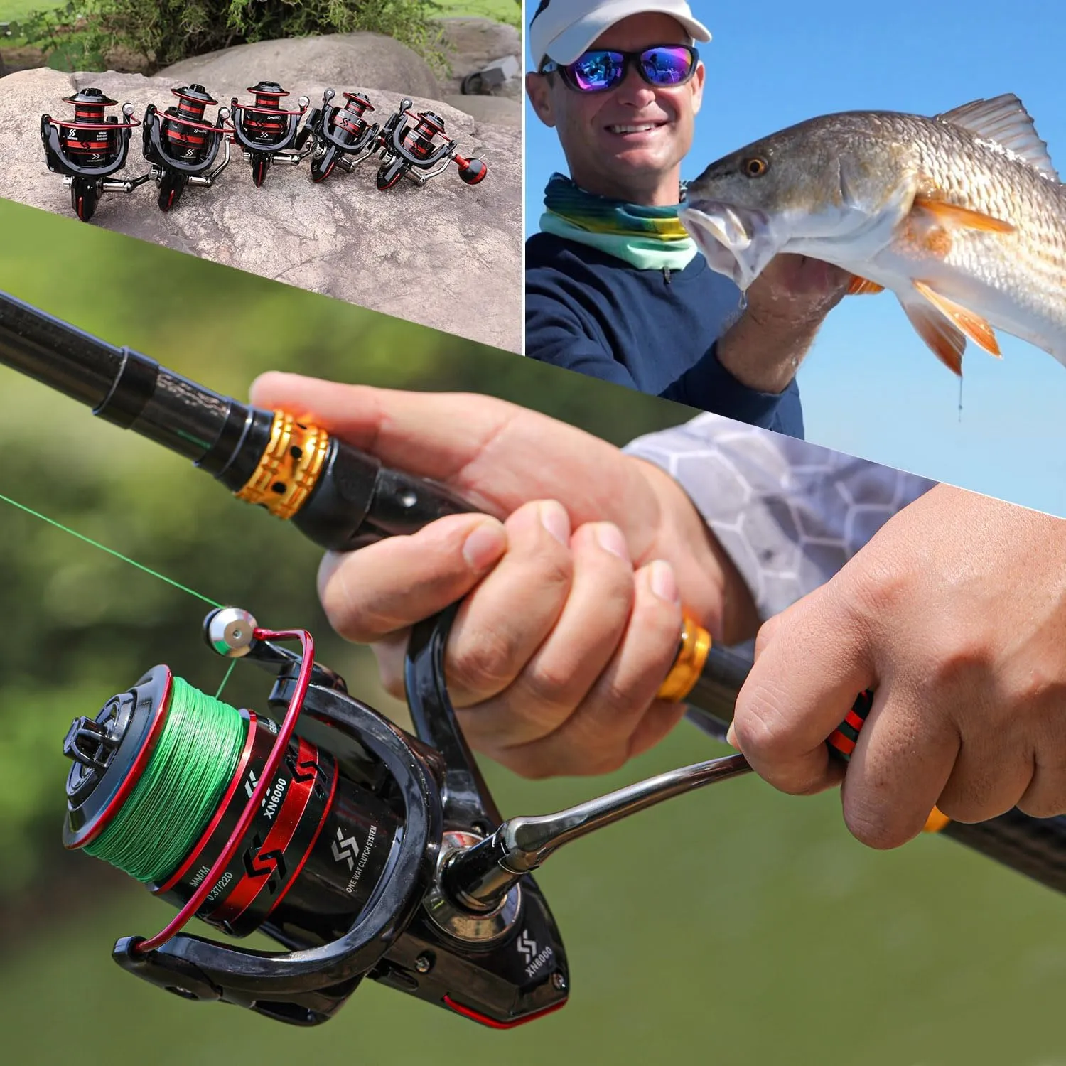 Sougayilang Spinning Reels Light Weight Ultra Smooth Powerful Fishing Reels Red & Blue & Golden
