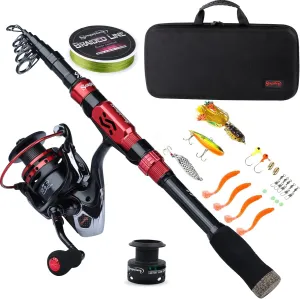 Sougayilang Telescopic Fishing Rod Combos with Protable Fishing Pole Spinning Reels Fishing Carrier Bag for Travel Saltwater Freshwater Fishing