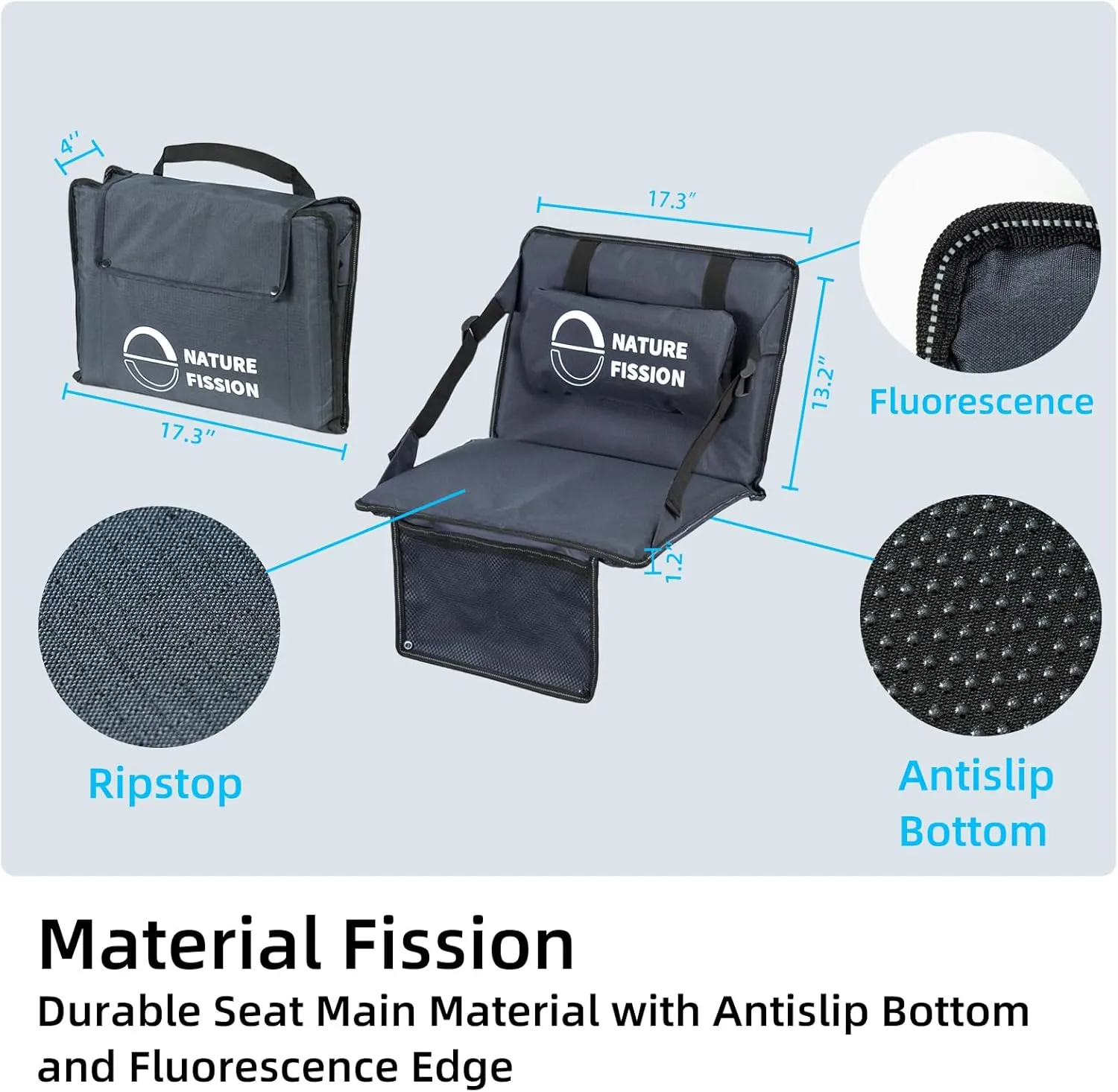 Stadium Seat with Back and Lumbar Support and Padded Cushion Foldable and Portable Perfect for Bleacher Chair in Sports Events and Camping Lawn Use (Indigo Blue)