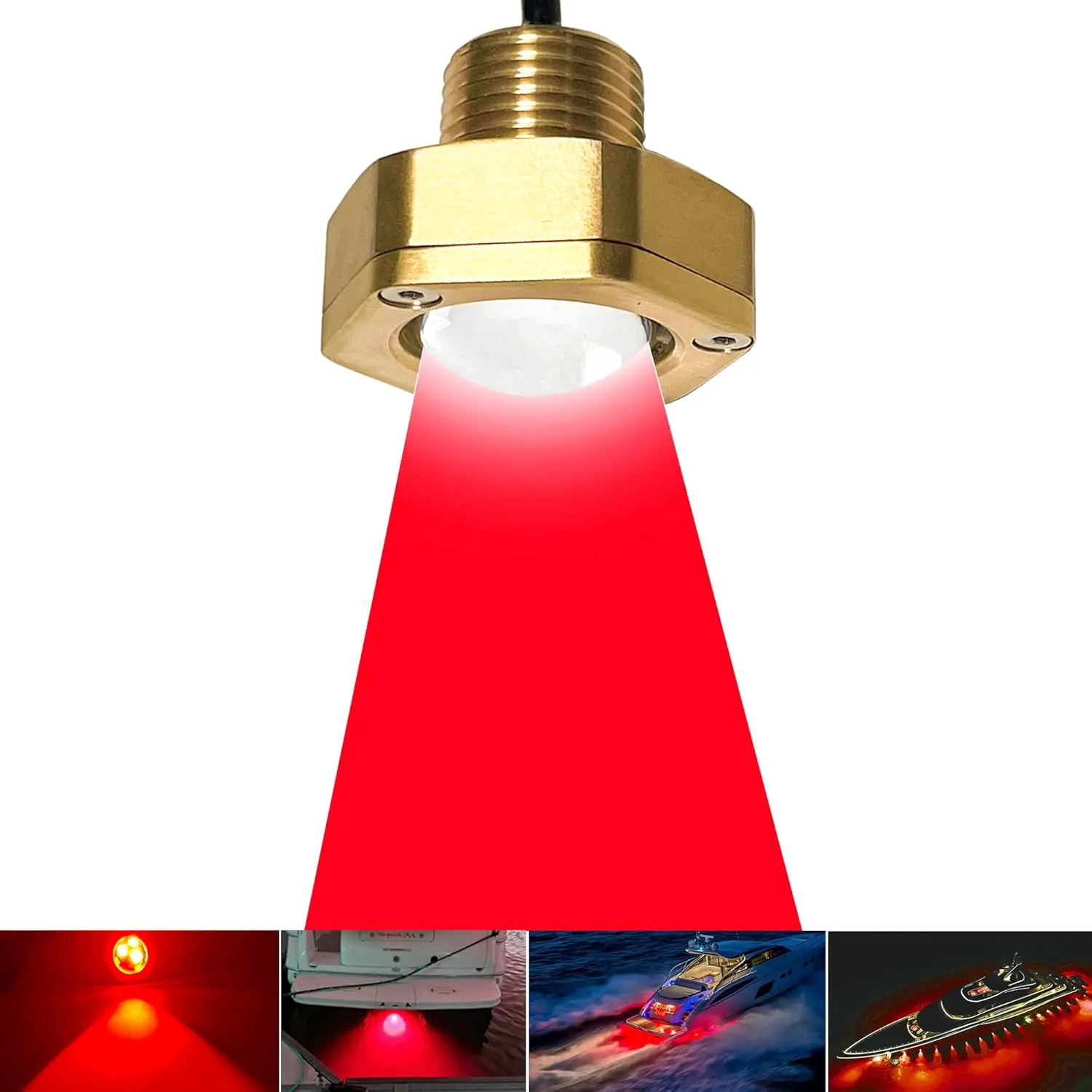 Standard 1/2in NPT Boat Drain Plug Light IP68 Waterproof Underwater Boat Trailer Light with APP RF Remote Control for Fishing Swimming Divinng,Smart Cooling System,40W,4100LM(Red)