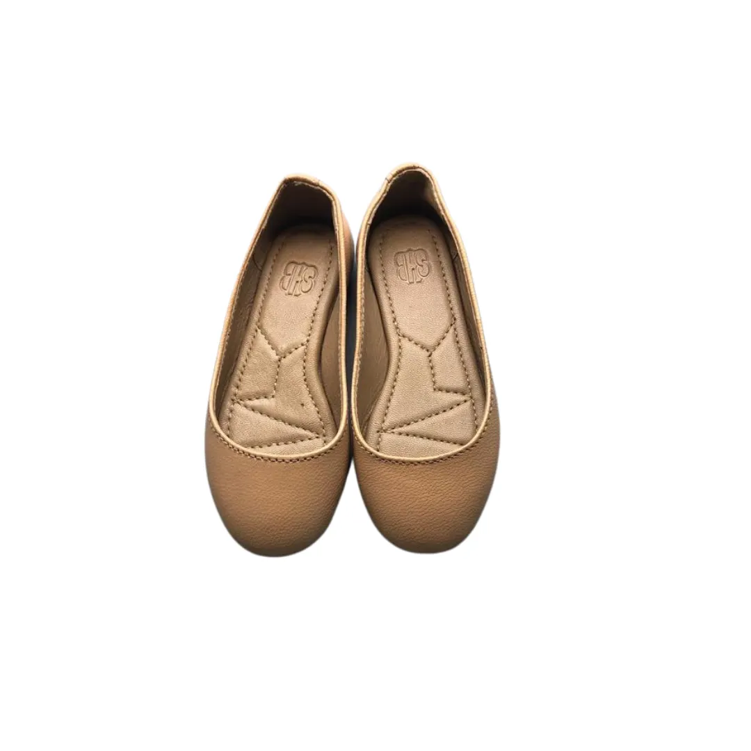 Stella Beige Leather Ballet Flats For Girls