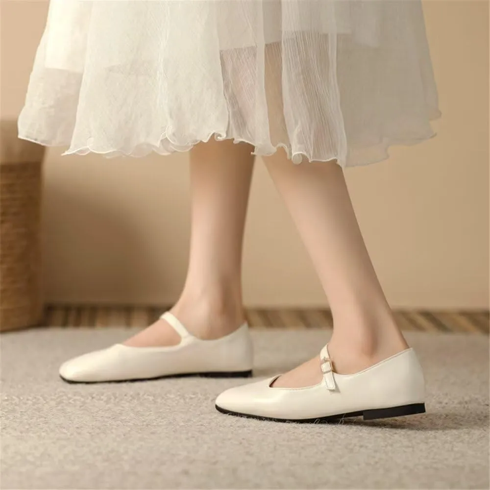 Stunner Mary Jane Square Toe Black Ballet Flats for Women - Comfortable Ankle Strap Casual Slip On Flats