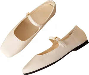 Stunner Mary Jane Square Toe Black Ballet Flats for Women - Comfortable Ankle Strap Casual Slip On Flats