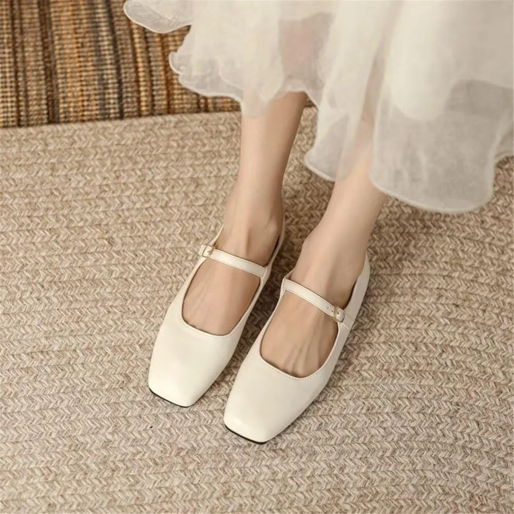 Stunner Mary Jane Square Toe Black Ballet Flats for Women - Comfortable Ankle Strap Casual Slip On Flats