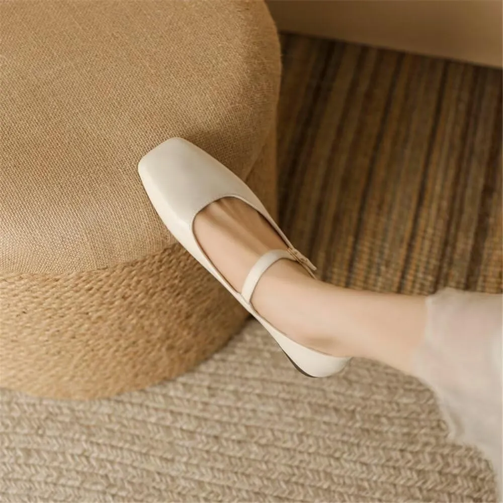 Stunner Mary Jane Square Toe Black Ballet Flats for Women - Comfortable Ankle Strap Casual Slip On Flats