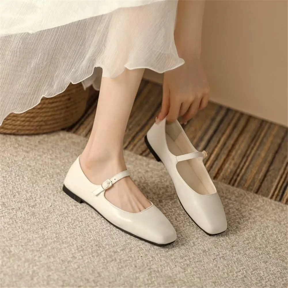 Stunner Mary Jane Square Toe Black Ballet Flats for Women - Comfortable Ankle Strap Casual Slip On Flats