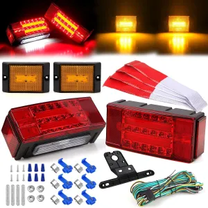 Submersible LED Trailer Tail Lights Kit Halo Glow, Boat Trailer Lights Kit, Rectangle Led Stop Turn Tail Lights w/License Plate Lights, 25ft Wiring Harness for Camper Truck Trailer Snowmobile