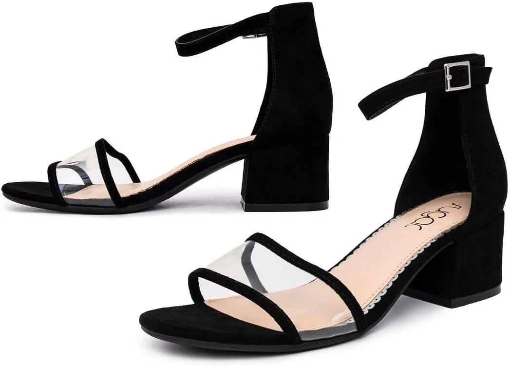 Sugar Women's Block Heel Sandals – Open Toe, Ankle Strap, Comfortable Dress Shoes for Weddings & Casual Wear