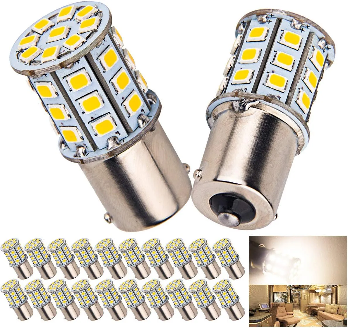 Super Bright 4.2W BA15S 1156 1141 1003 RV Interior Light LED Bulbs for Turn Signal Stop Tail Brake,4000K Neutral White,Pack of 20
