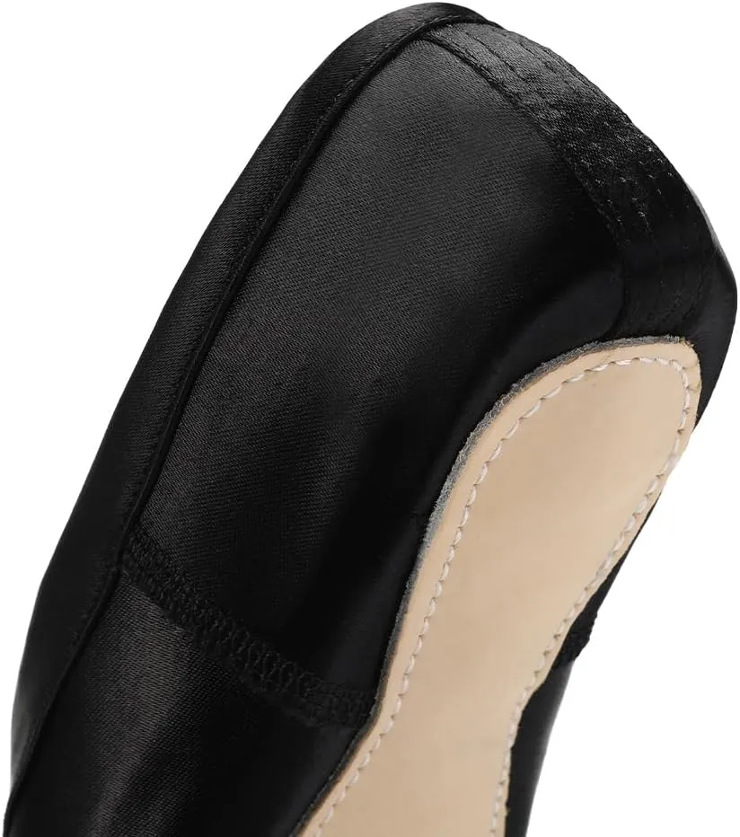 SWDZM Professional Ballet Pointe Shoes Satin for Women Leather Sole Ballet Pointe Dance Shoes with Toe Pads