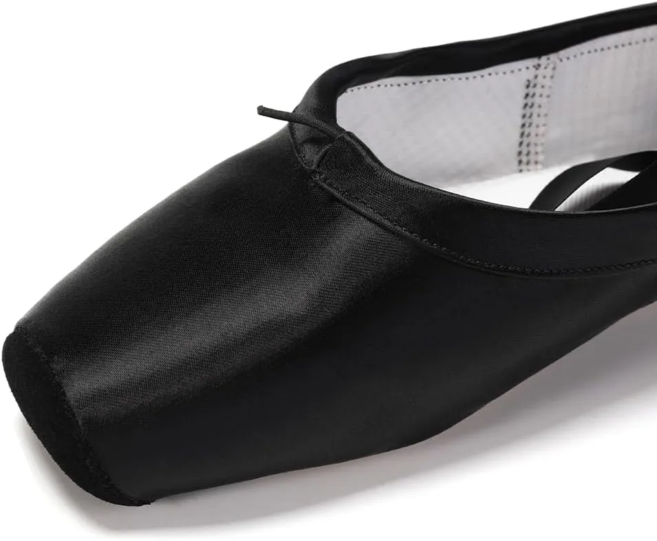 SWDZM Professional Ballet Pointe Shoes Satin for Women Leather Sole Ballet Pointe Dance Shoes with Toe Pads