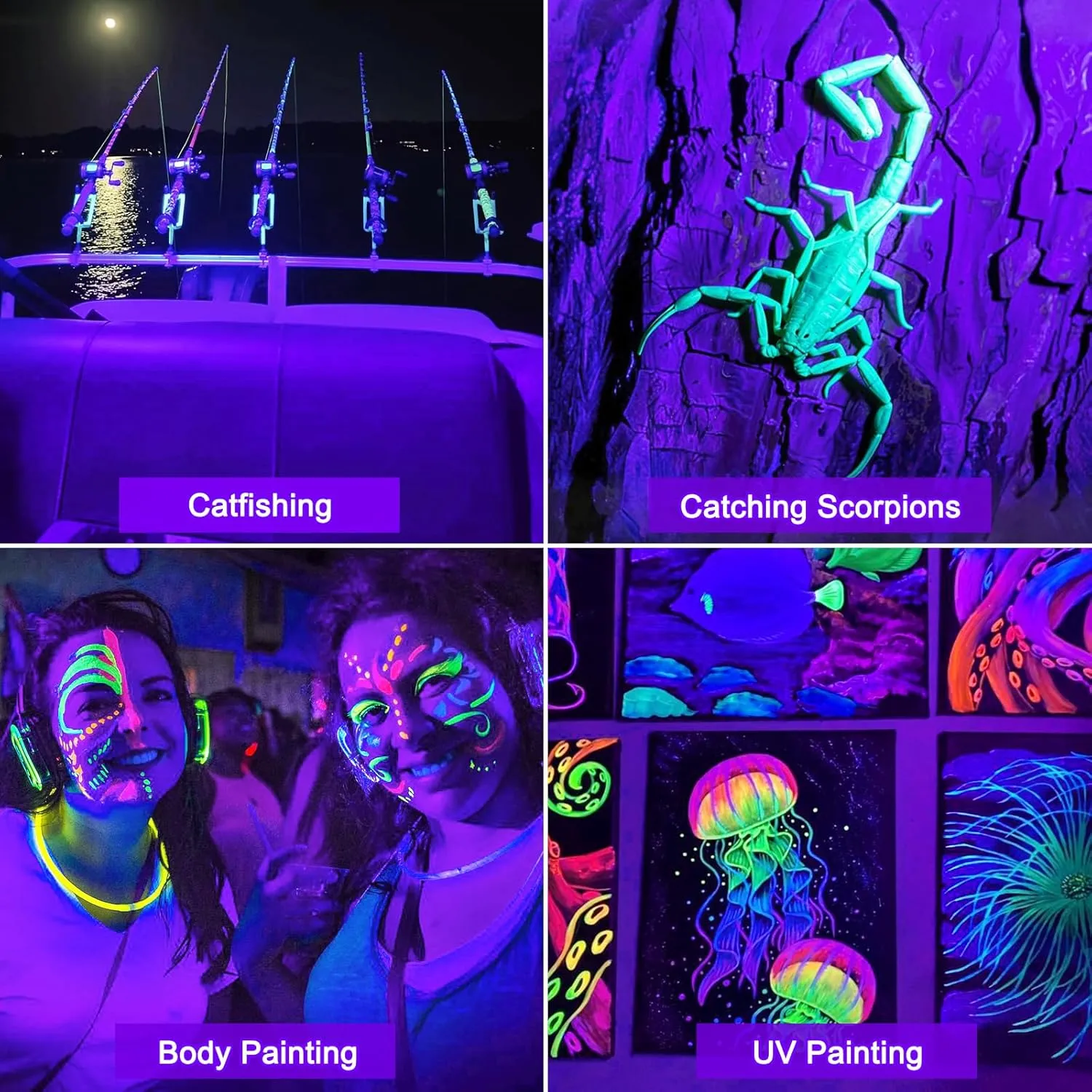 T-SUN Rechargeable LED Black Lights, Battery Powered Blacklight, Halloween LED Black Lights Flood Lights for Halloween, Fluorescent Neon Glow in The Dark, Party, Stage Lights, Body, Paint(1 Pack)