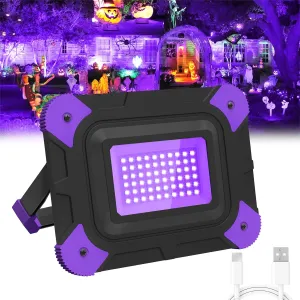 T-SUN Rechargeable LED Black Lights, Battery Powered Blacklight, Halloween LED Black Lights Flood Lights for Halloween, Fluorescent Neon Glow in The Dark, Party, Stage Lights, Body, Paint(1 Pack)