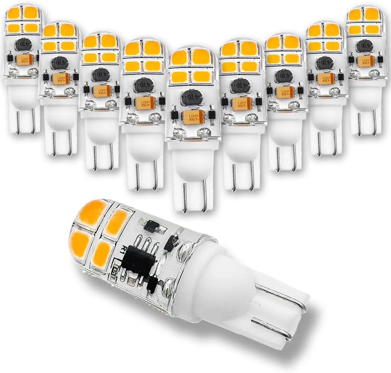 T5 T10 Wedge Base 2W LED Bulb for 12V 24volt Landscape Path Light, 921 922 912 194 168 T10 Wedge RV Camper Trailer Motorhome Marine Boat Dome Light, 2700K Warm White, 10 Pack