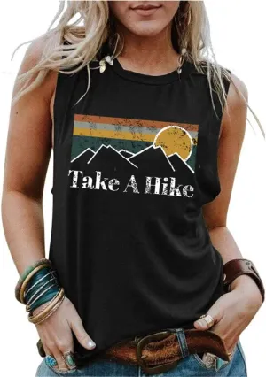 Take A Hike Tank Top Women Camping Hiking Mountain Graphic Vintage Shirt Casual Sleeveless Outdoor Vest Top