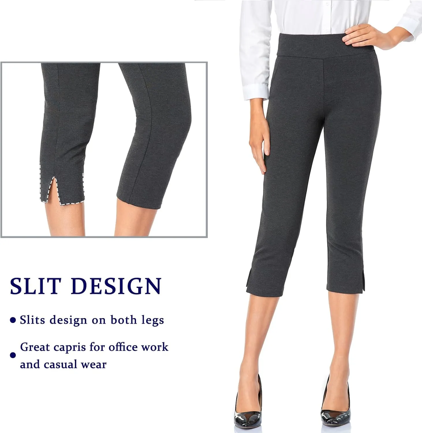 Tapata Women's Capri Dress Pants 19"/20.5" Stretch High-Waist Crop Office Work Pants Summer Casual Capris Slacks Yoga