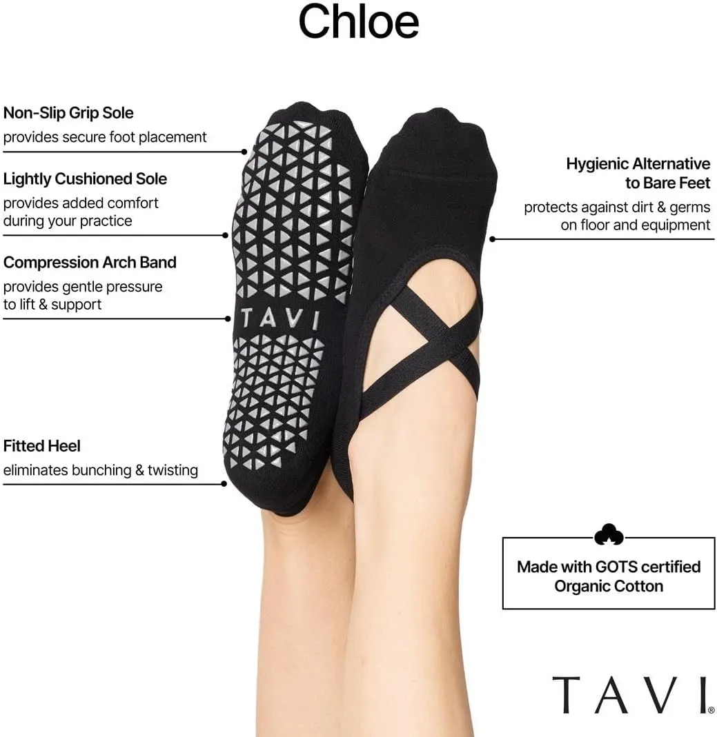 TAVI NOIR Chloe Fashion Criss-Cross Grip Socks for Barre, Pilates and Yoga