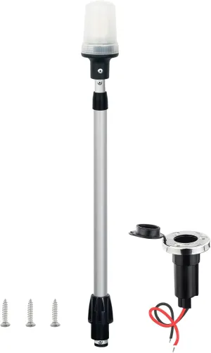 Telescopic Stern Light, Navigation Lights, All Round White LED Anchor, USCG 2NM, Removable 2-Pin Plug-in Base, 12-24VDC, 29.5-44 Inches, for Pontoon Boats