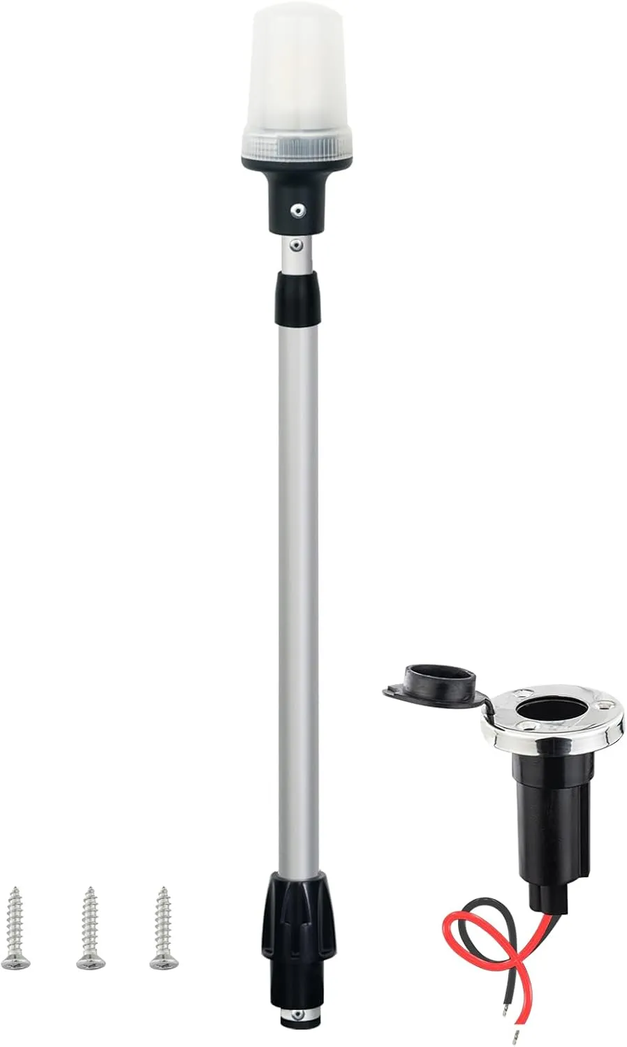 Telescopic Stern Light, Navigation Lights, All Round White LED Anchor, USCG 2NM, Removable 2-Pin Plug-in Base, 12-24VDC, 29.5-44 Inches, for Pontoon Boats